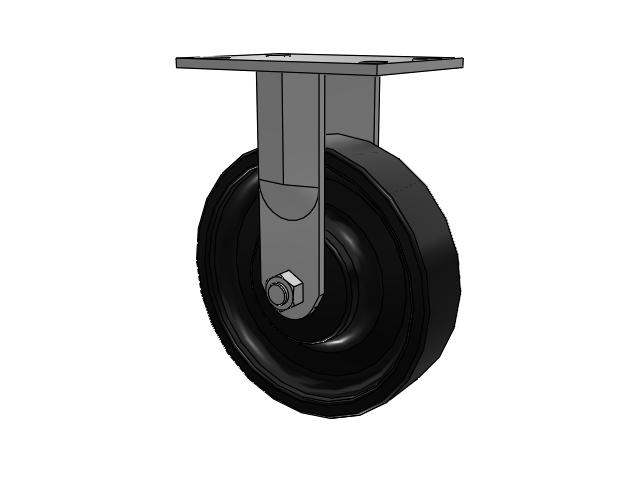 62 Series Top Plate Rigid Caster with 8 x 2 Black Paint FM - Ductile Iron Flat Tread Wheel