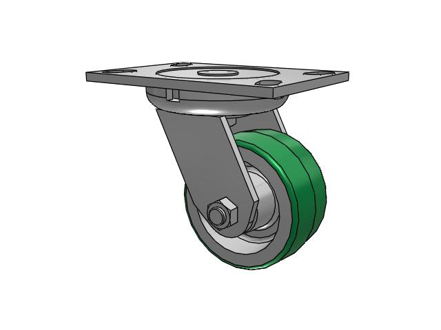 62 Series Top Plate Swivel Caster with 4 x 2 Green Tread on Aluminum Core PD - Polyurethane (Aluminum Core) Wheel