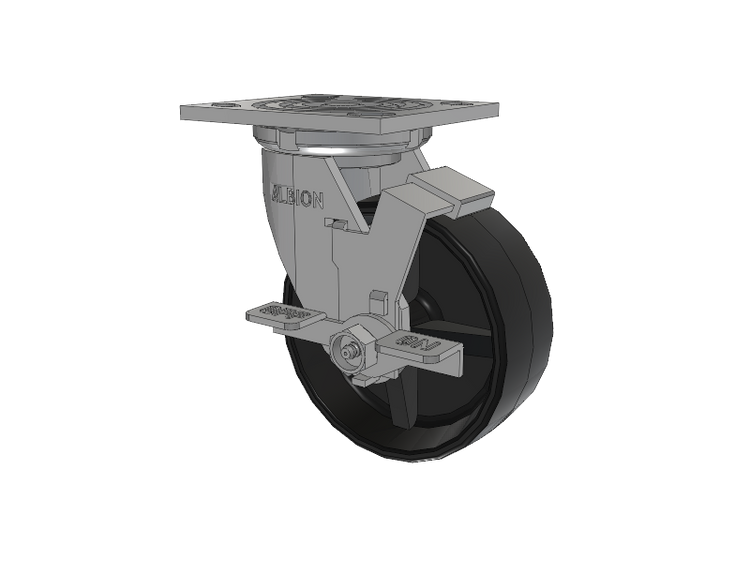16 Series Top Plate Swivel Caster with 5 x 2 Black Polypropylene PB - Polypropylene Wheel and Face Brake