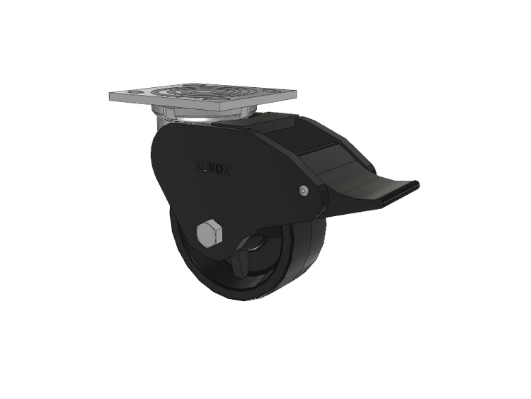 16 Series Top Plate Swivel Caster with 5 x 2 Black Polypropylene PB - Polypropylene Wheel and Total Lock Brake