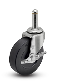 Chrome-plated swivel caster with black rubber wheel