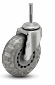 Caster wheel with gray treaded tire and threaded stem