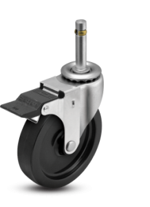 Swivel caster with brake lever and black wheel