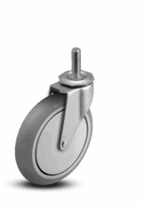 Caster wheel with gray polyurethane tire and threaded stem