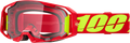 100-PERCENT Armatic Goggle with red frame and clear lens, featuring Ultra HD optically correct technology.