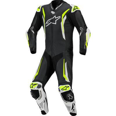 ALPINESTARS GP Tech v5 1-Piece Leather Suit - Black/White/Yellow Fluo