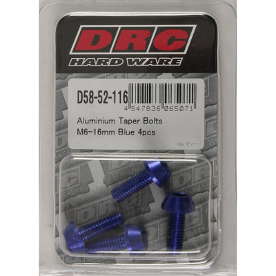 DRC ALUMINUM TAPER BOLTS BLUE M6X16MM 4/PK D58-52-116
