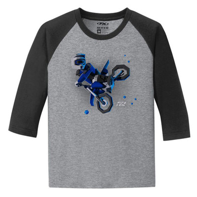 FACTORY EFFEX FX MOTO KIDS BOYS YOUTH BASEBALL SHIRT / BLACK-HEATHER GRAY L