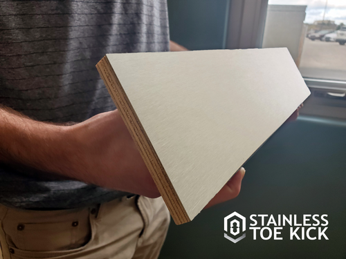 Brass Toe Kick with Rigid Backing (Matte Gold Finish) is professionally bonded to a strong plywood core to make it compatible for cabinets without traditional cabinet bases.