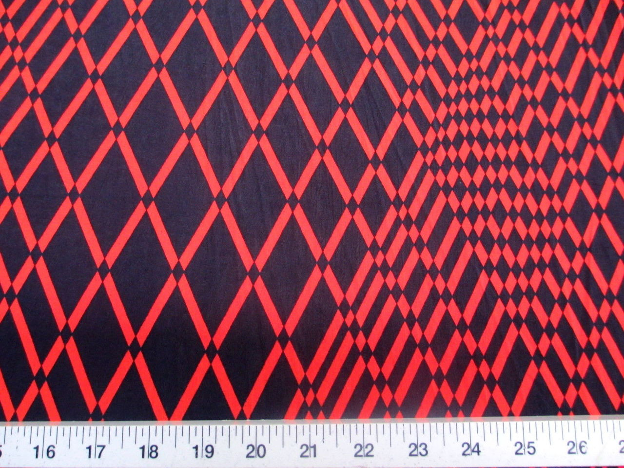 Discount Fabric Printed Lycra Spandex Stretch Red Orange Geometric Diamonds C201