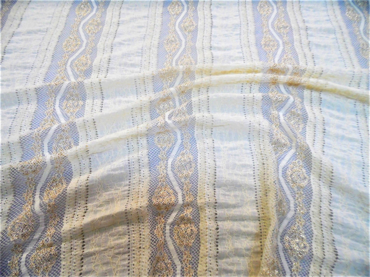 Discount Fabric Stretch Mesh Lace Nude Gold Ruffled Floral Stripe Sheer D503