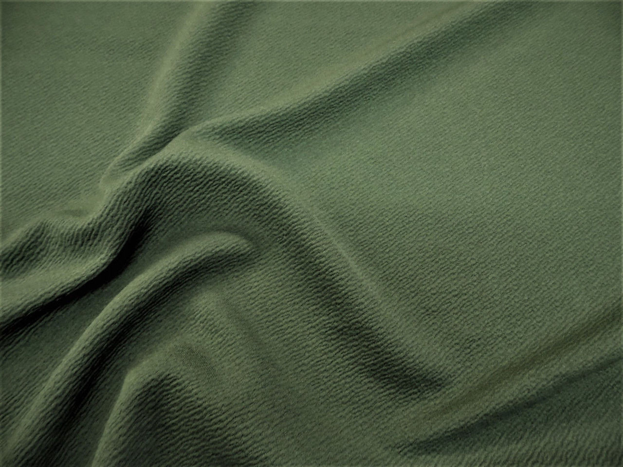 Discount Fabric Liverpool Textured 4 way Stretch Scuba Olive Drab Green LP14