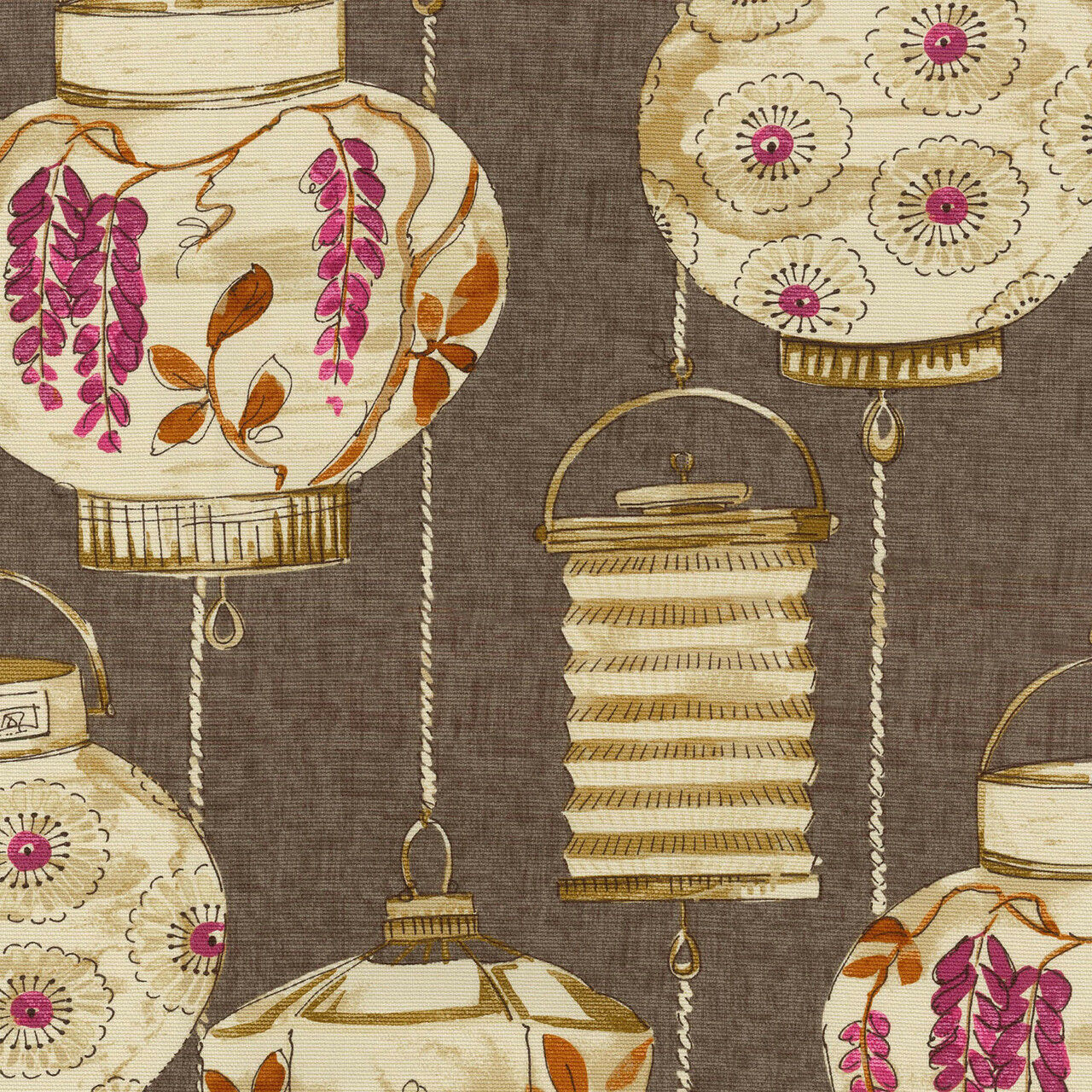 Fabric Upholstery Drapery Waverly Illuminata Spice Asian Themed Latterns EE15