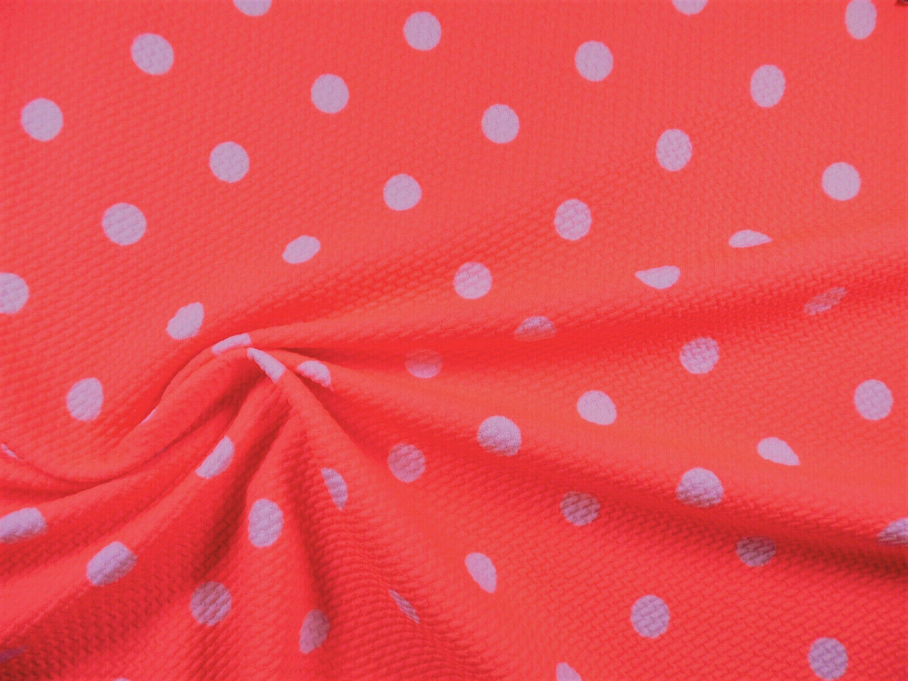 Bullet Printed Liverpool Textured Fabric Stretch Neon Coral Ivory Polka Dot P30