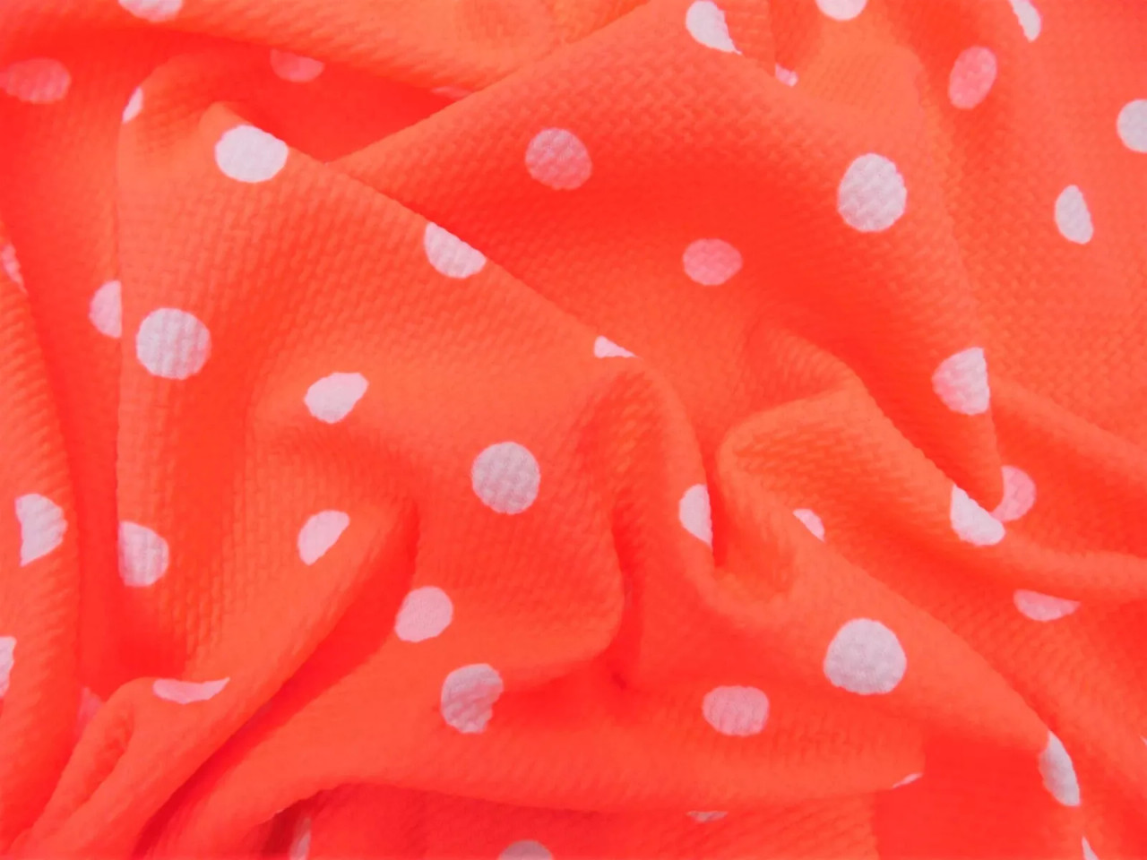 Bullet Printed Liverpool Textured Fabric Stretch Neon Coral Ivory Polka Dot P30