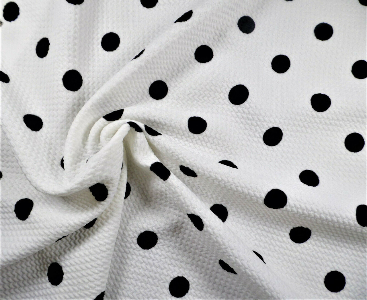 Bullet Printed Liverpool Textured Fabric Stretch Ivory Black Polka Dot P31