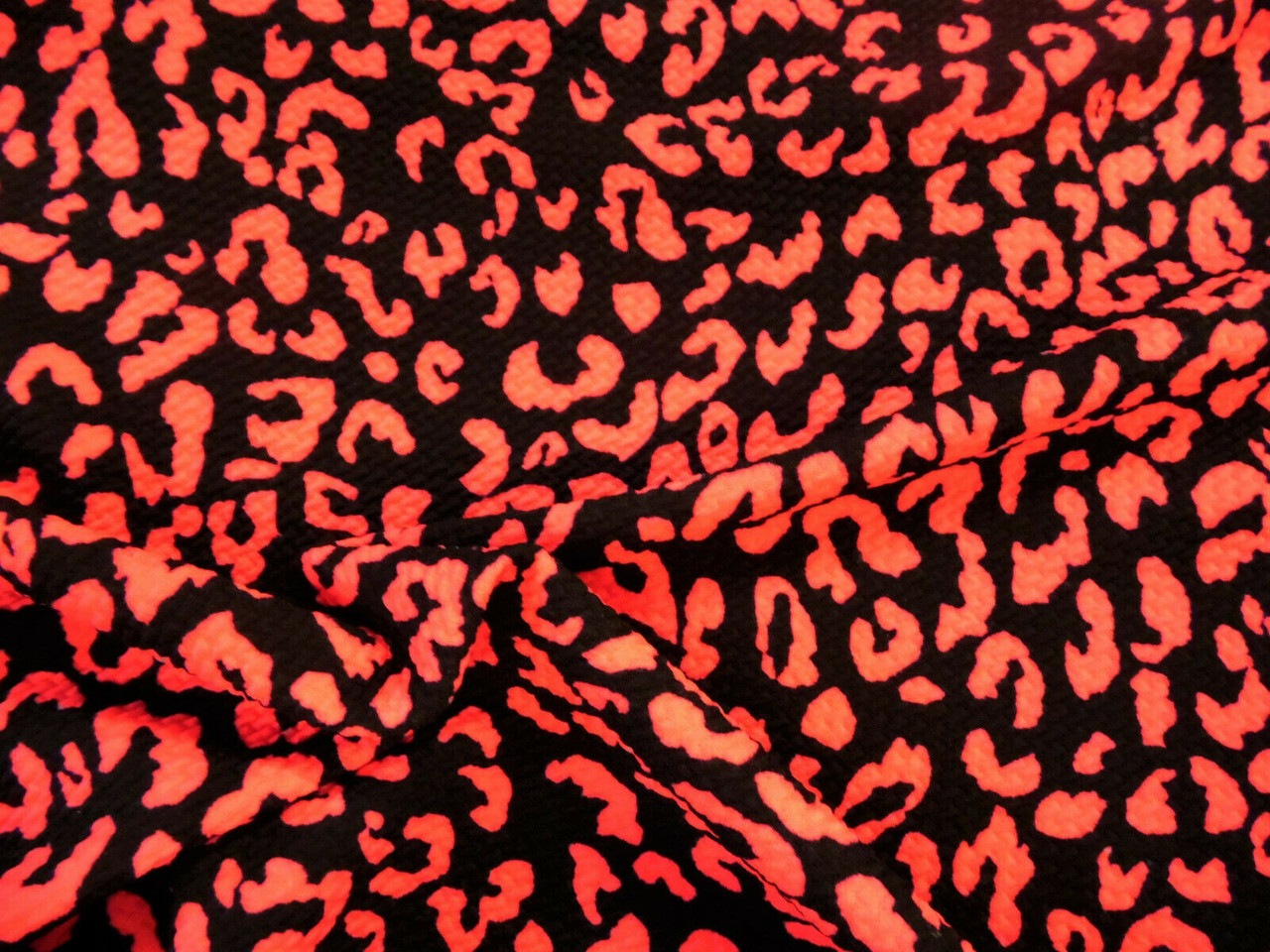 Bullet Printed Liverpool Textured Fabric Stretch Cheetah Black Neon Coral P52