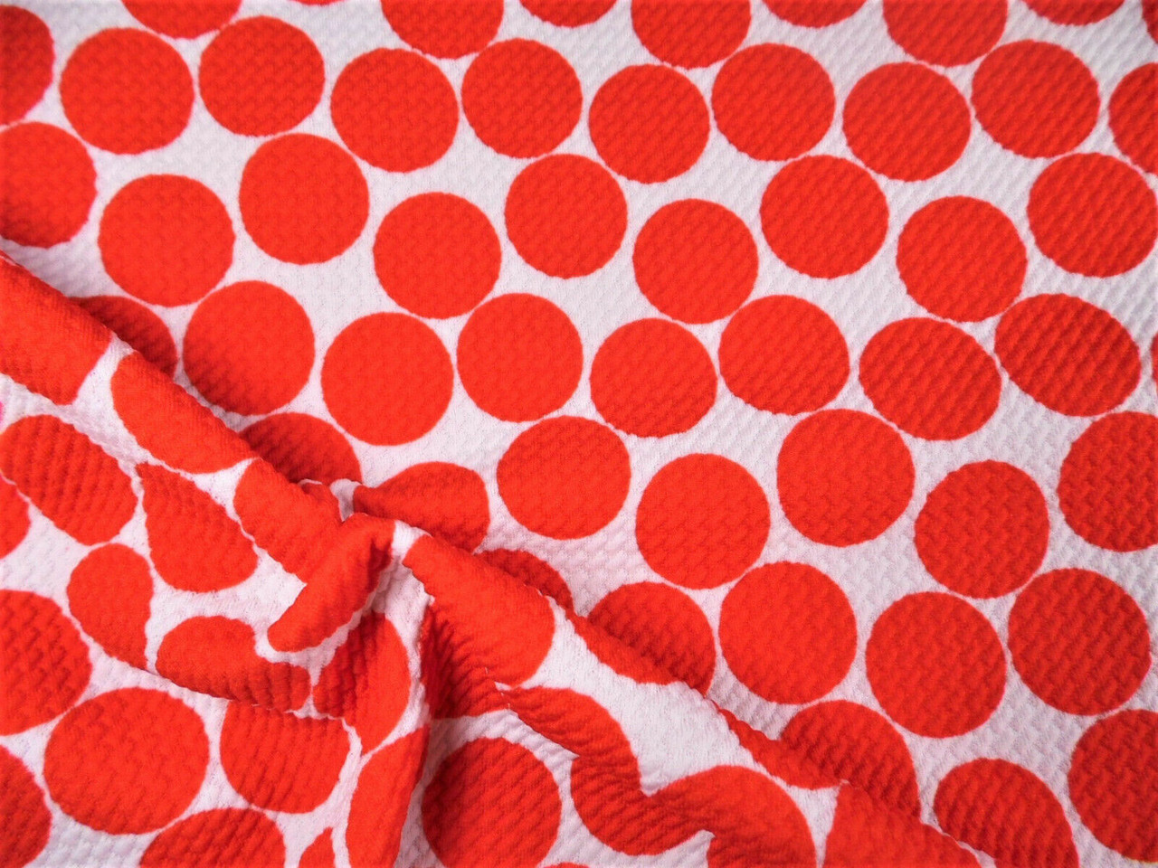 Bullet Printed Liverpool Textured Fabric Stretch White Big Red Polka Dot N11