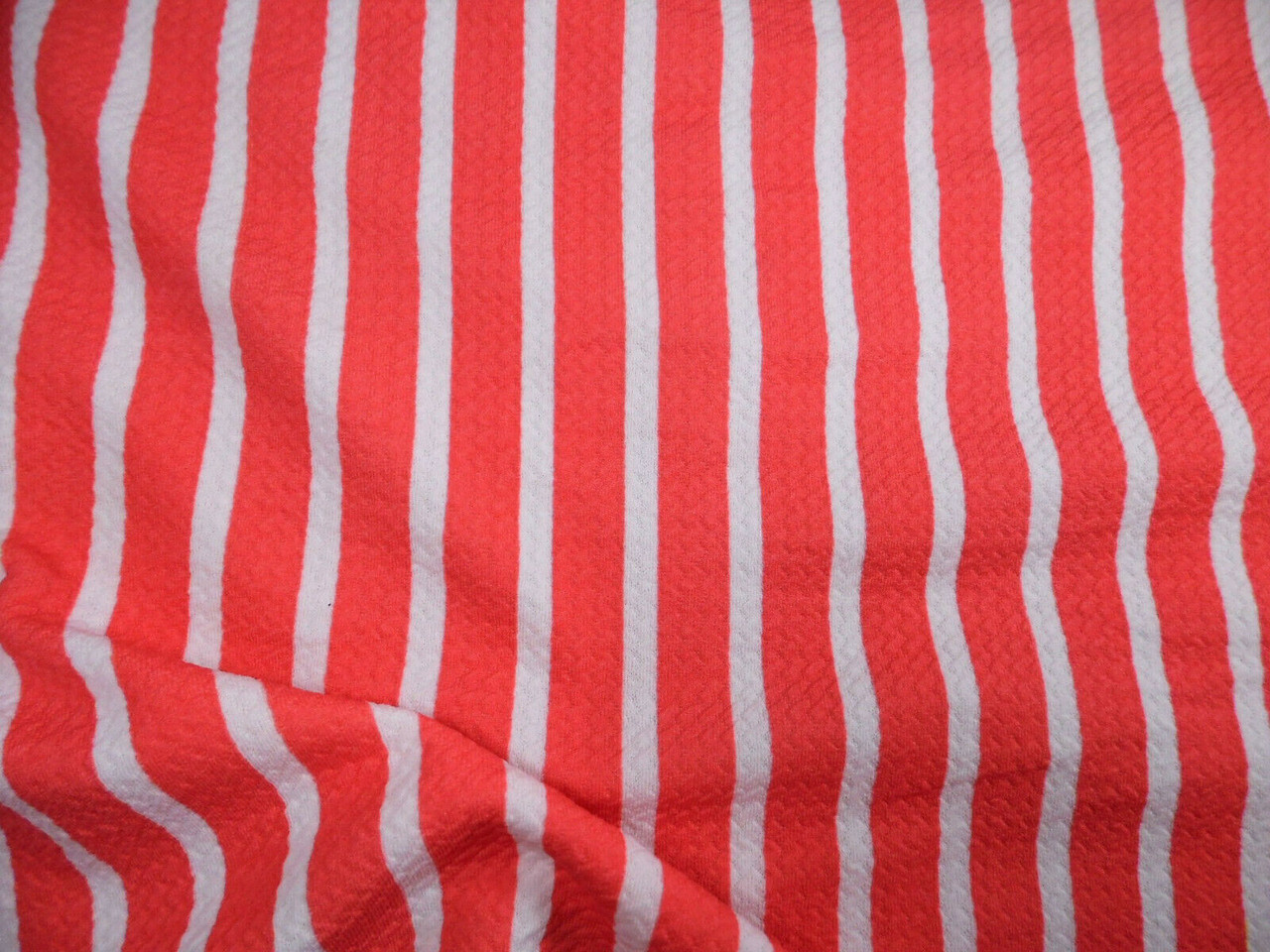 Bullet Printed Liverpool Textured Fabric Stretch Raspberry White Small Stripe O50