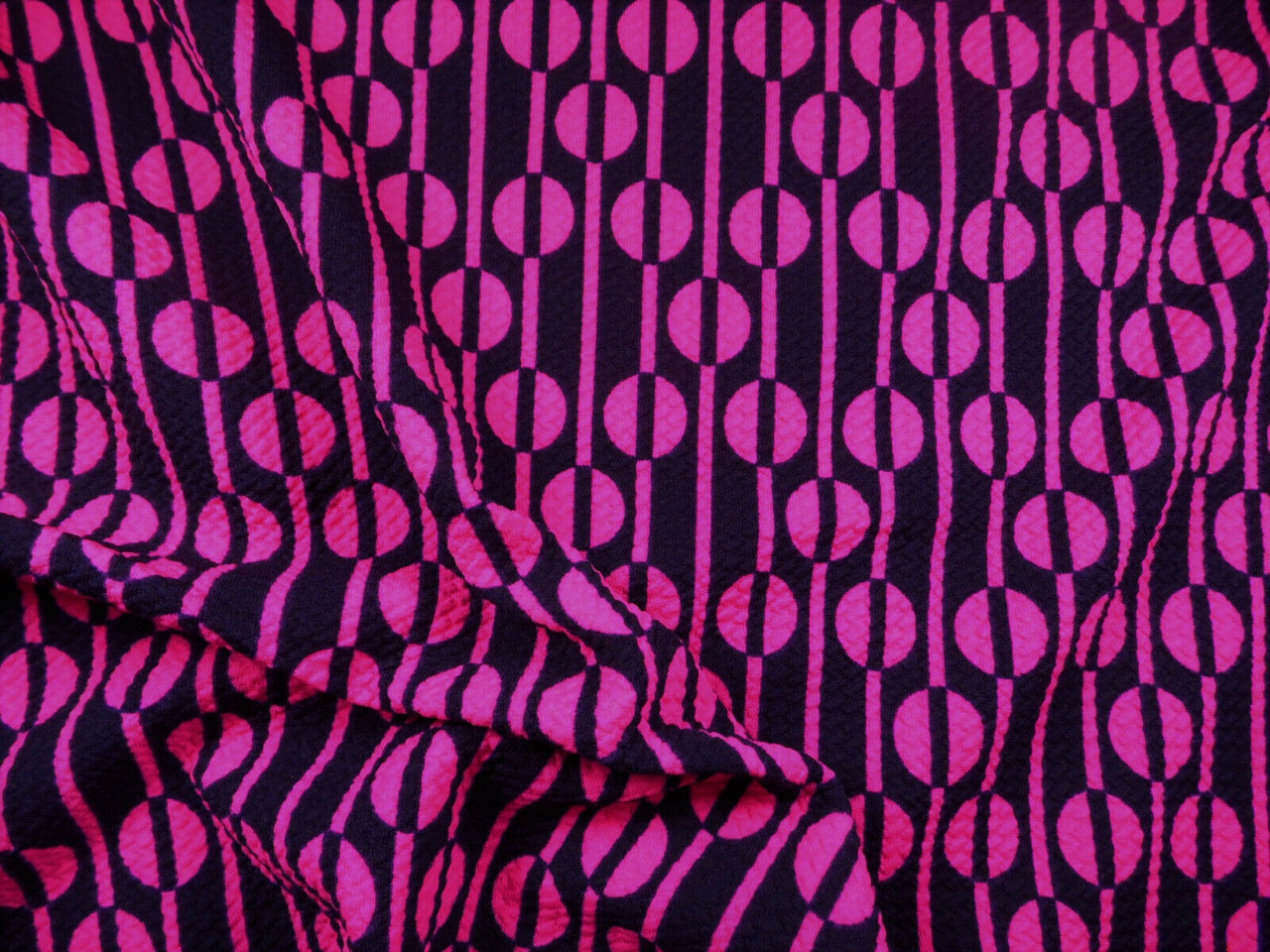 Bullet Printed Liverpool Textured Fabric Stretch Ethnic Dots Black Fuchsia X52