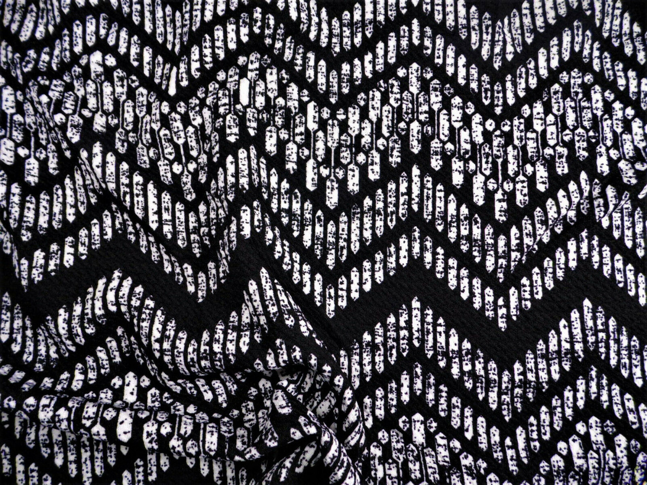 Bullet Printed Liverpool Textured Fabric Stretch Ethnic Chevron Black White X41