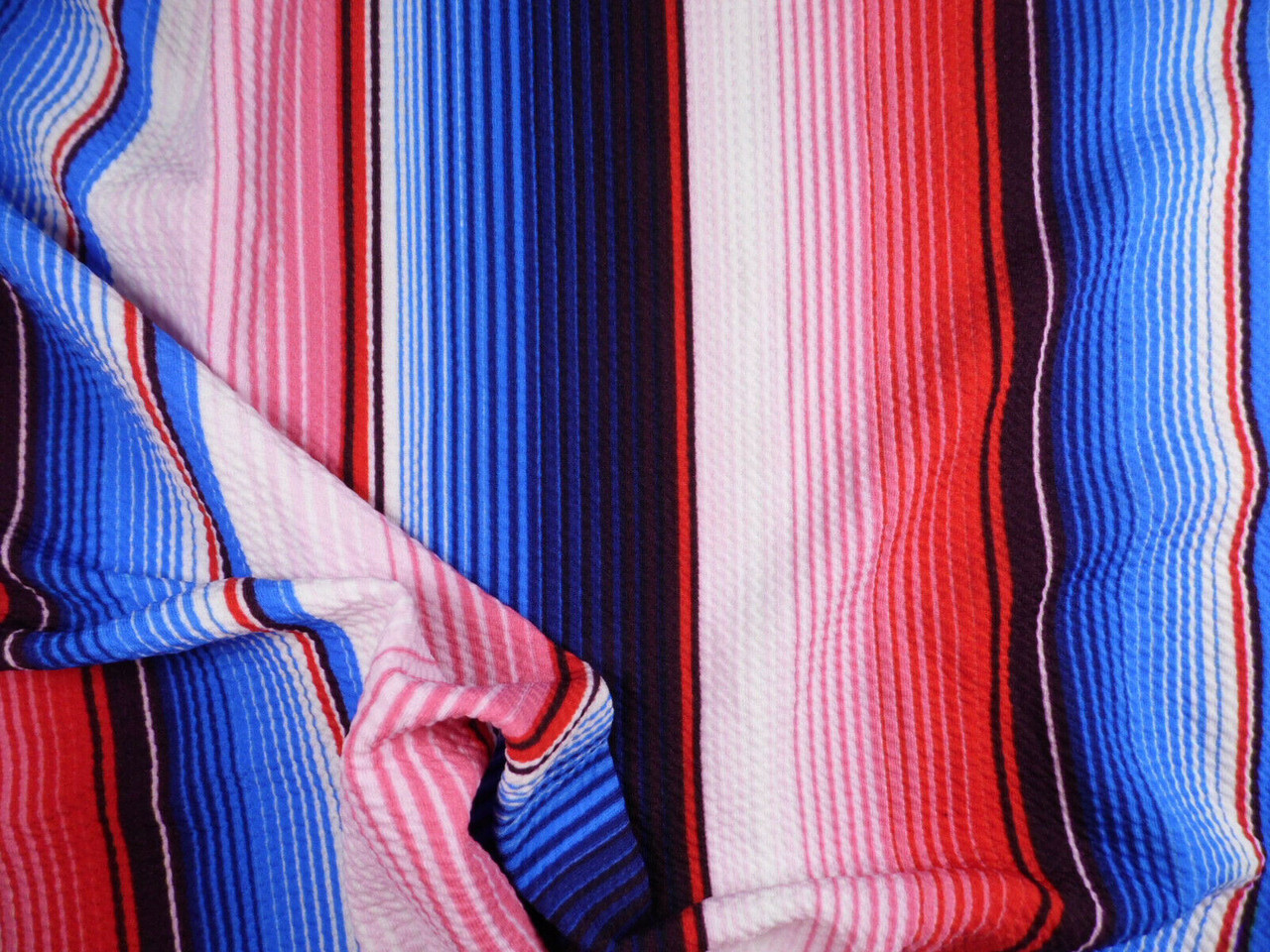 Bullet Printed Liverpool Textured Fabric Stretch Serape Stripe Red Blue V26