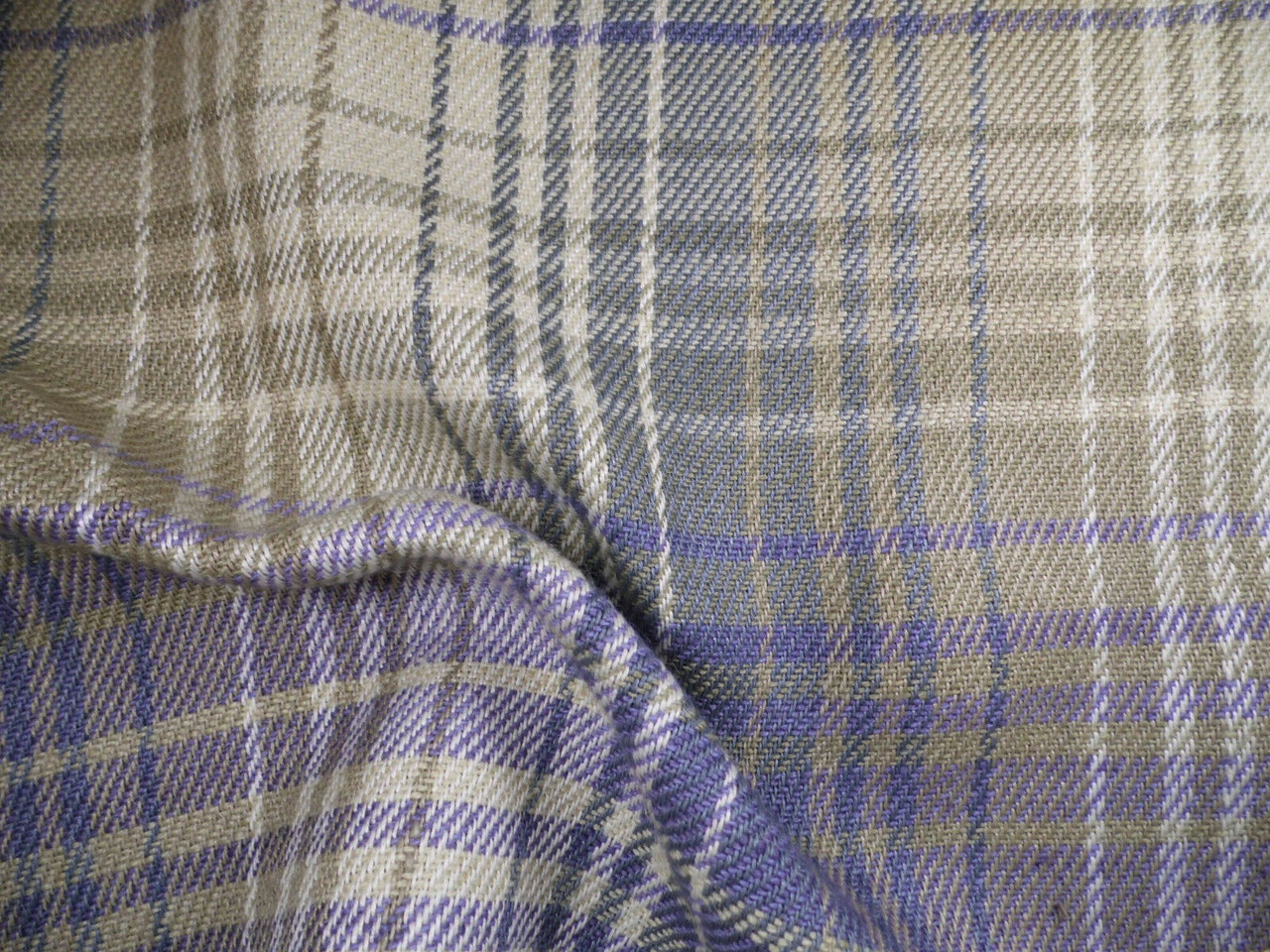Robert Allen Beacon Hill Fabric Pampas Plaid Bay Blue Linen Jute Upholstery JJ39