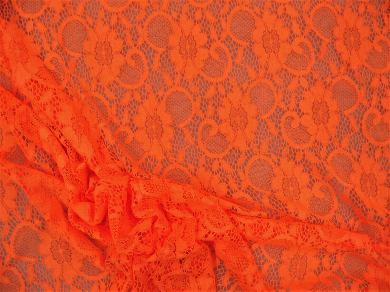 Embroidered Stretch Lace Floral Neon Orange