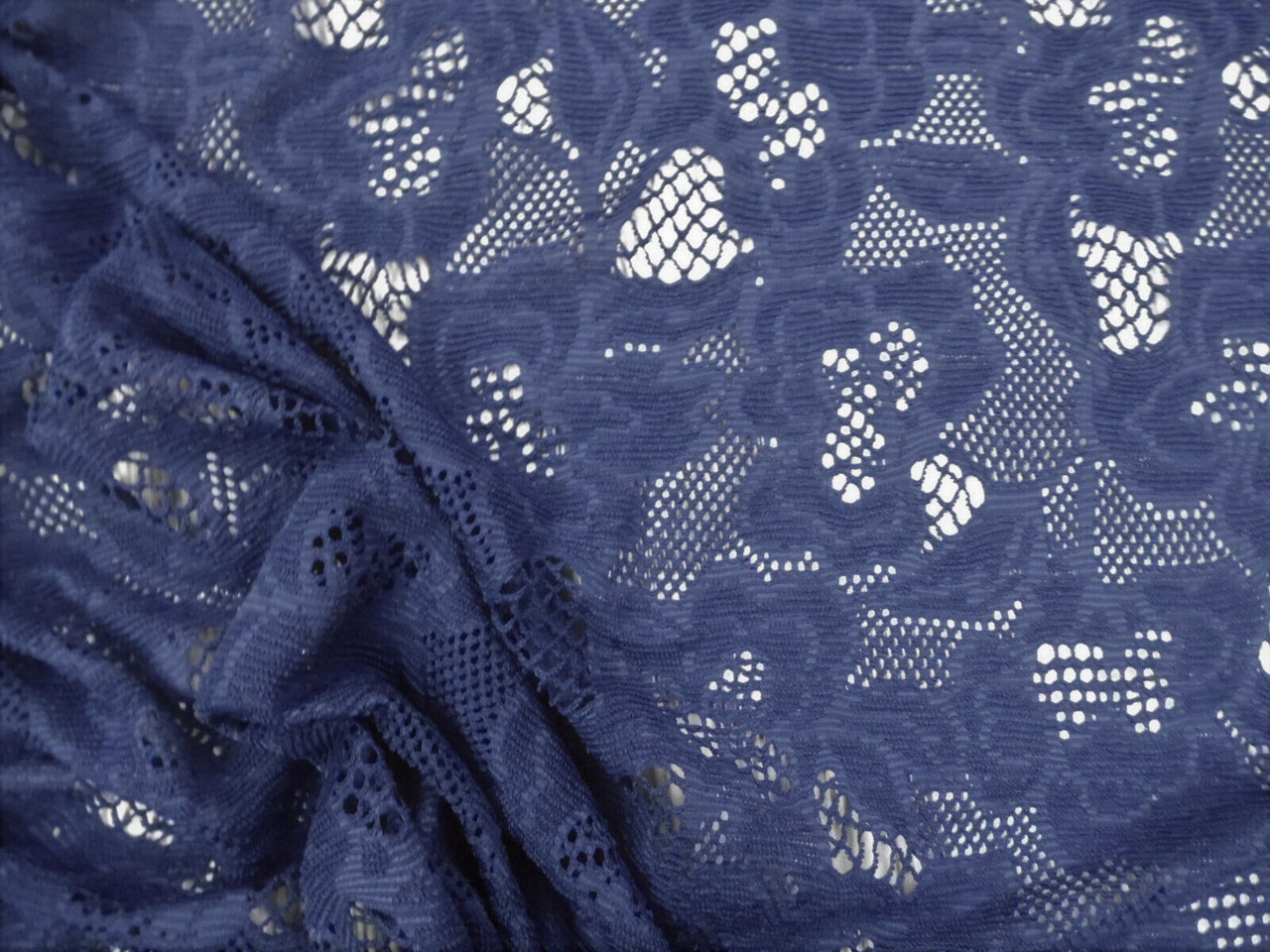 Embroidered Stretch Lace Apparel Fabric Sheer Dark Navy Floral EE106 