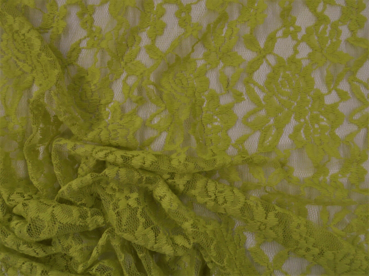 Embroidered Stretch Lace Apparel Fabric Sheer Floral Chartreuse Green TT207