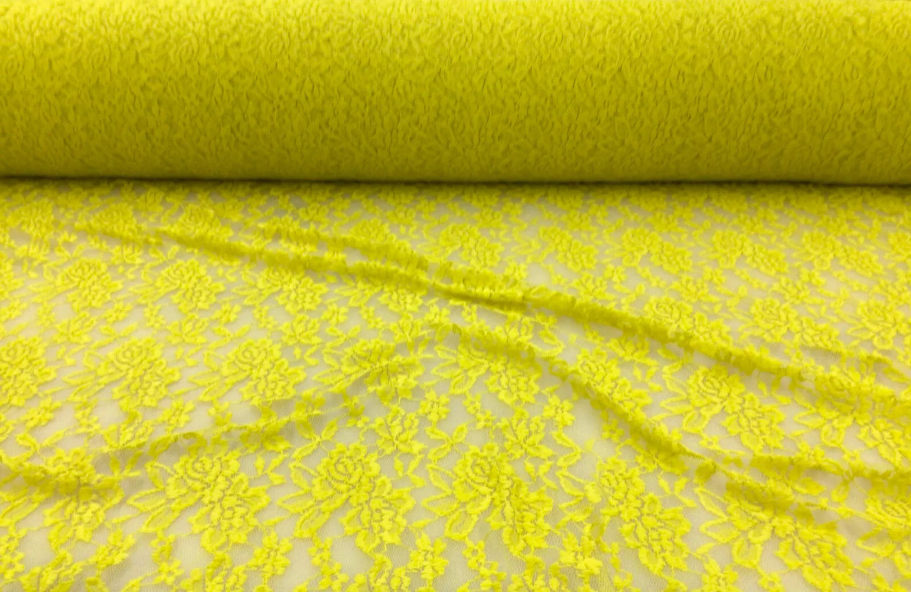 Embroidered Stretch Lace Apparel Fabric Sheer Floral Lt Chartreuse Green SS410