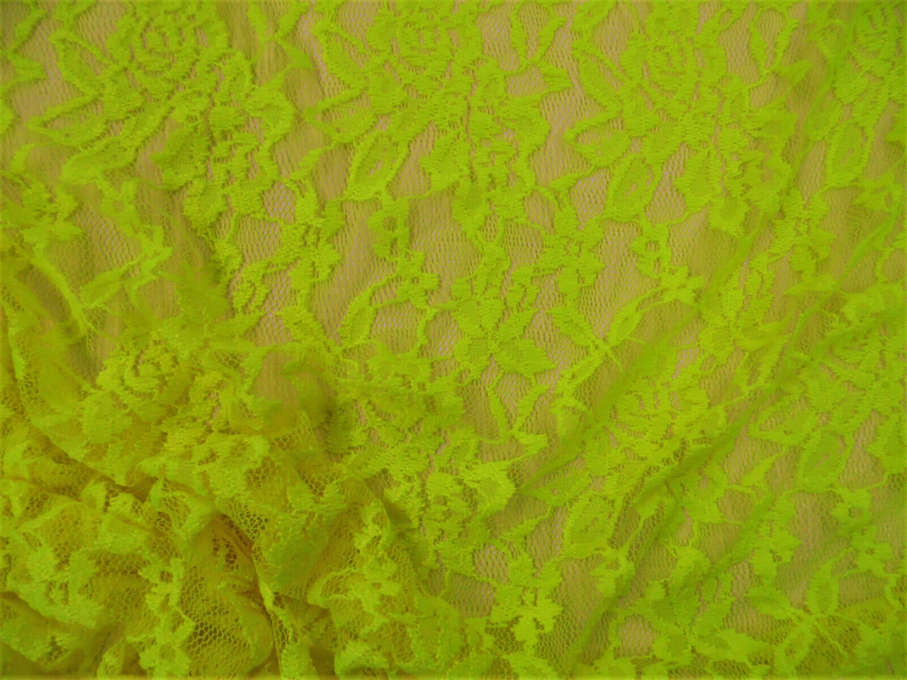 Embroidered Stretch Lace Apparel Fabric Sheer Floral Neon Yellow SS110