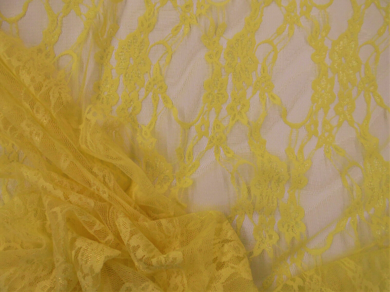 Stretch Lace Apparel Fabric Sheer Metallic Floral Lattice Yellow SS221
