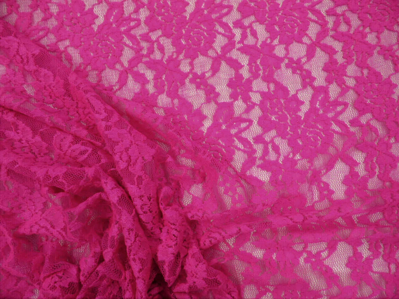 Embroidered Stretch Lace Apparel Fabric Sheer Floral Hot Pink TT102