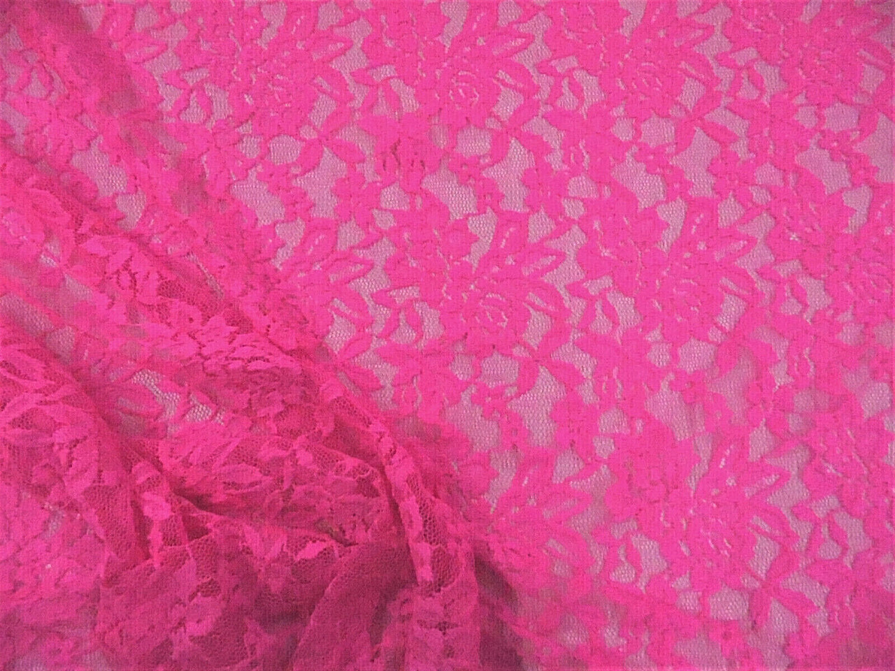 Embroidered Stretch Lace Apparel Fabric Sheer Floral Neon Pink TT201