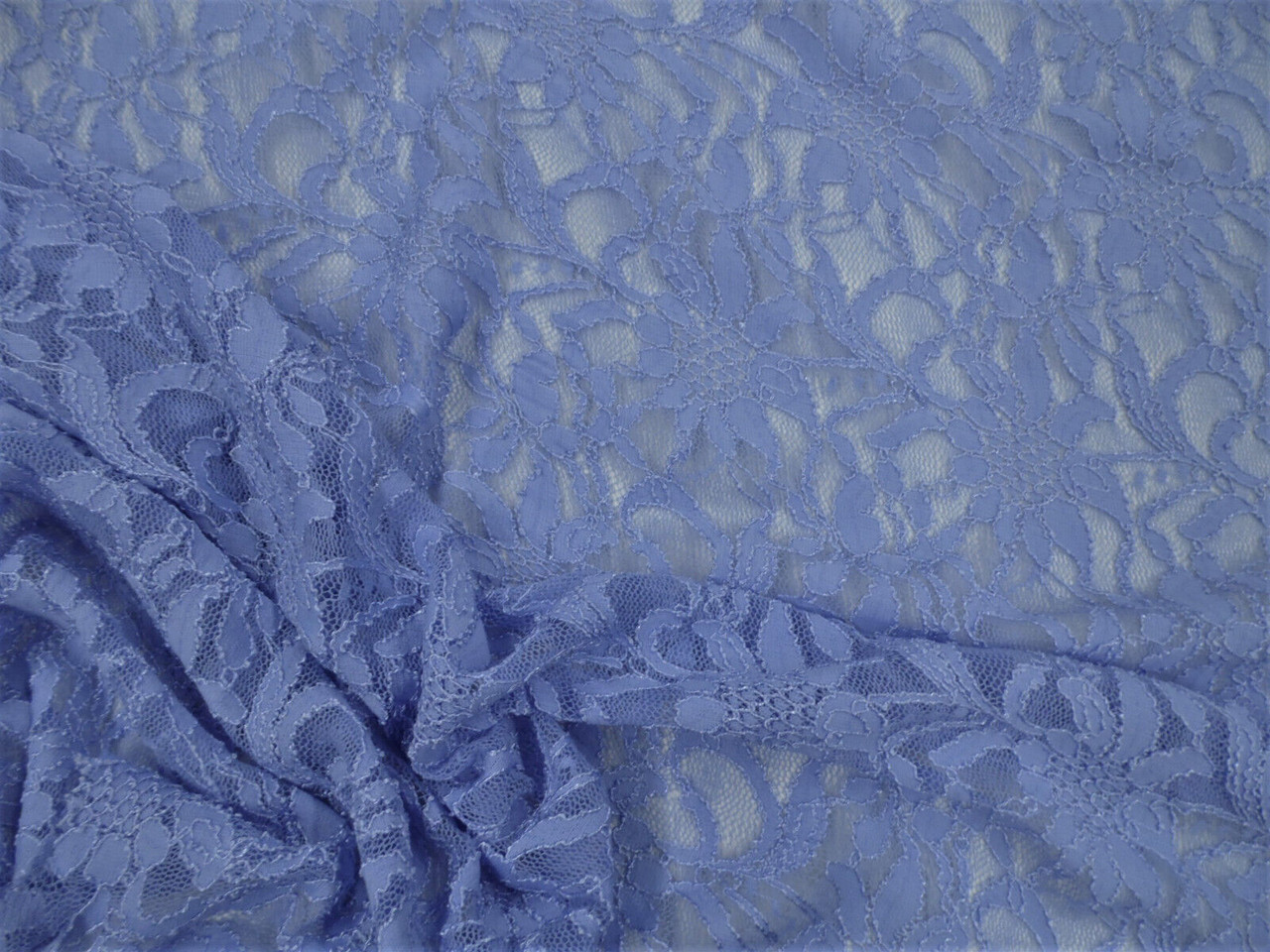 Embroidered Stretch Lace Apparel Fabric Sheer Floral Steel Blue XX39