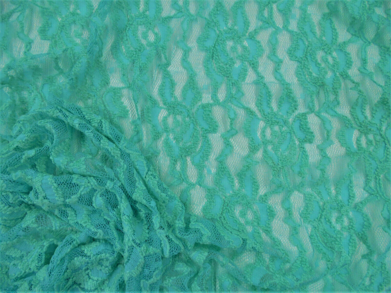 Embroidered Stretch Lace Apparel Fabric Sheer Floral Aquamarine Turquoise XX102