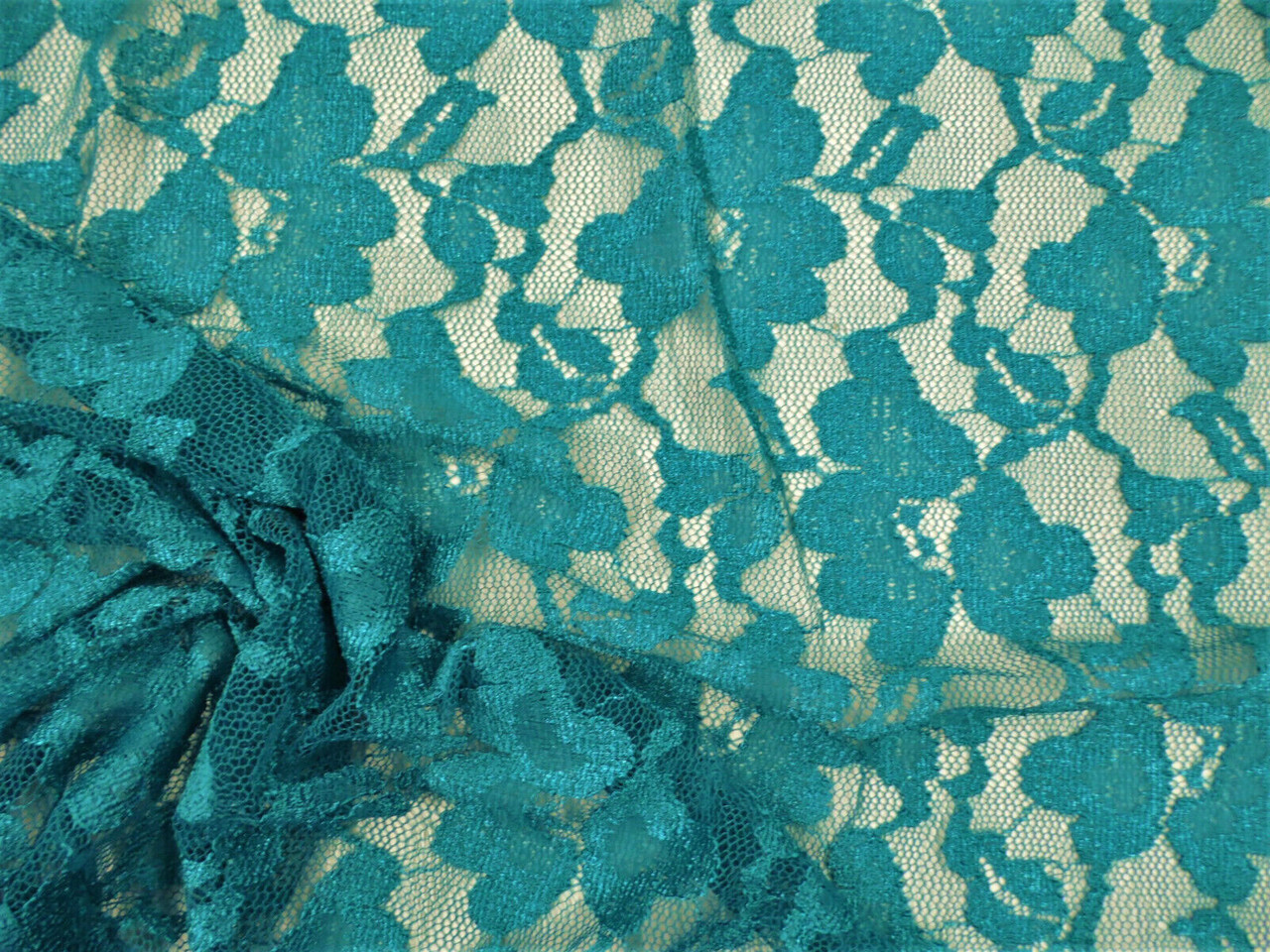 Embroidered Stretch Lace Apparel Fabric Sheer Metallic Floral Teal XX211