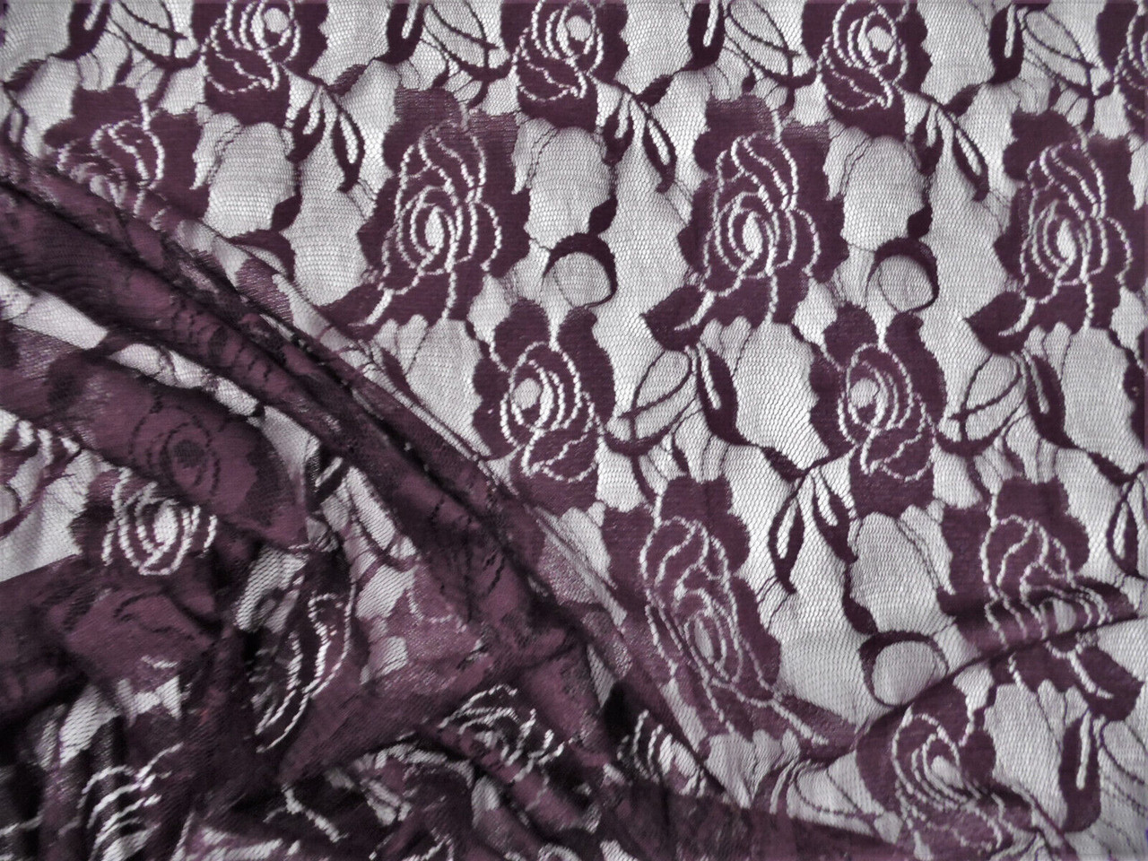 Stretch Lace Apparel Fabric Sheer Rose Floral Deep Burgundy WW35