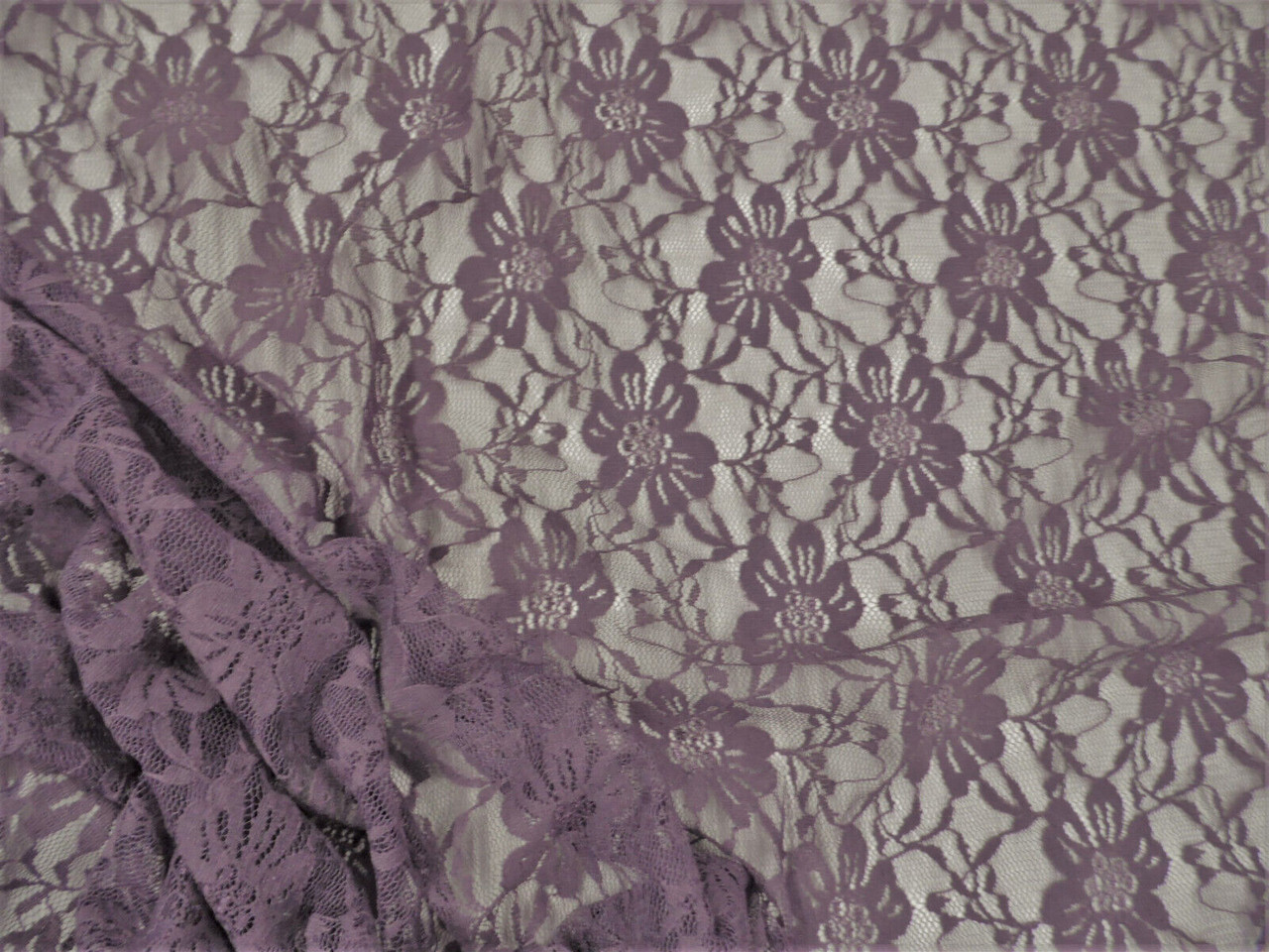 Stretch Lace Apparel Fabric Sheer Floral Dusty Eggplant Purple WW24