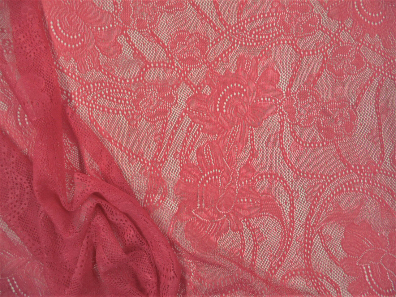 Stretch Lace Apparel Fabric Sheer Floral Dark Watermelon Pink CC201