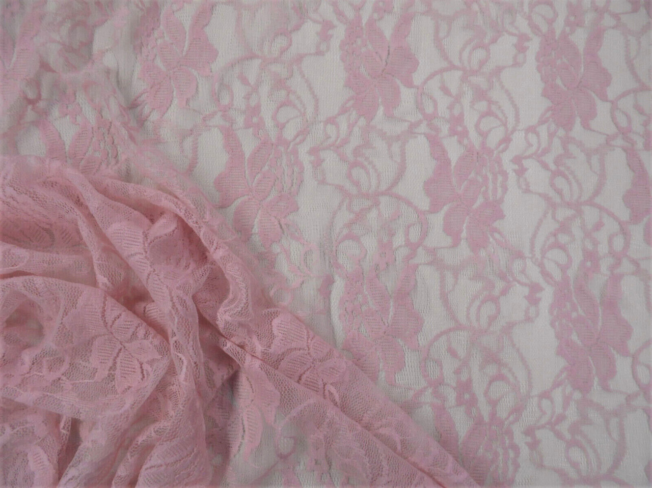 Embroidered Stretch Lace Apparel Fabric Sheer Floral Powder Pink RR302 