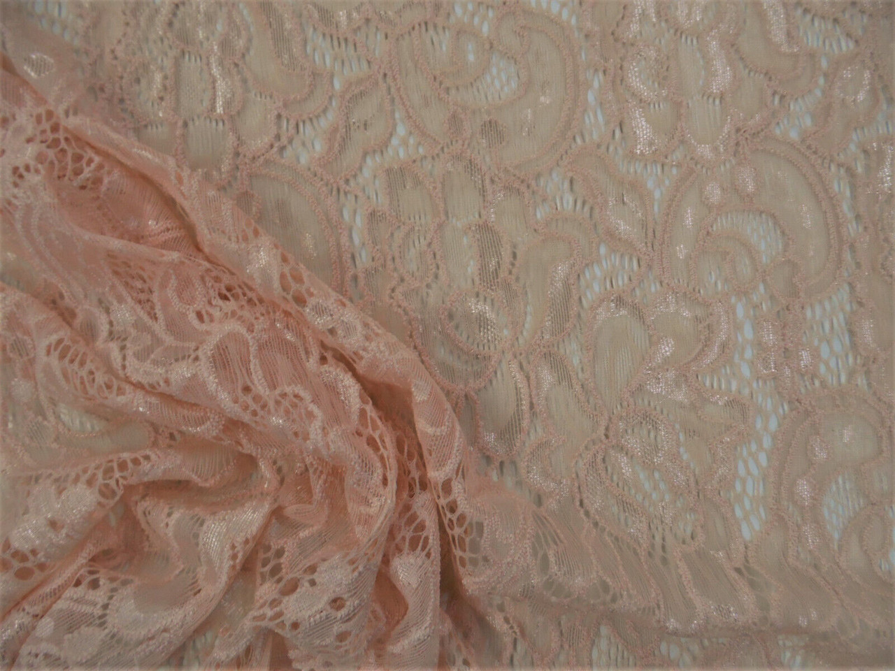 Embroidered Stretch Lace Apparel Fabric Sheer Floral Champagne Pink RR203