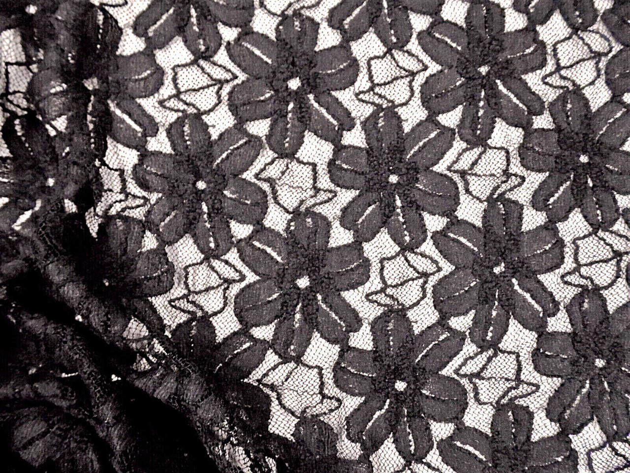 Floral Pattern on Black Stretch Lace Fabric