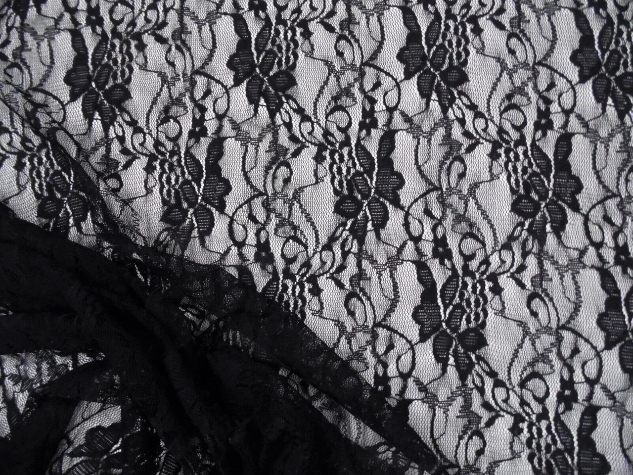 Stretch Lace Apparel Fabric Sheer Floral Black GG303