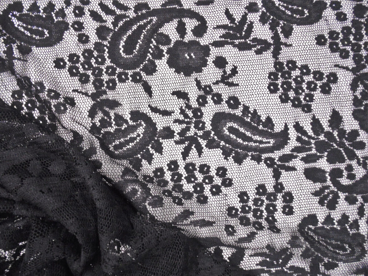 Embroidered Stretch Lace Apparel Fabric Sheer Paisley Black GG301