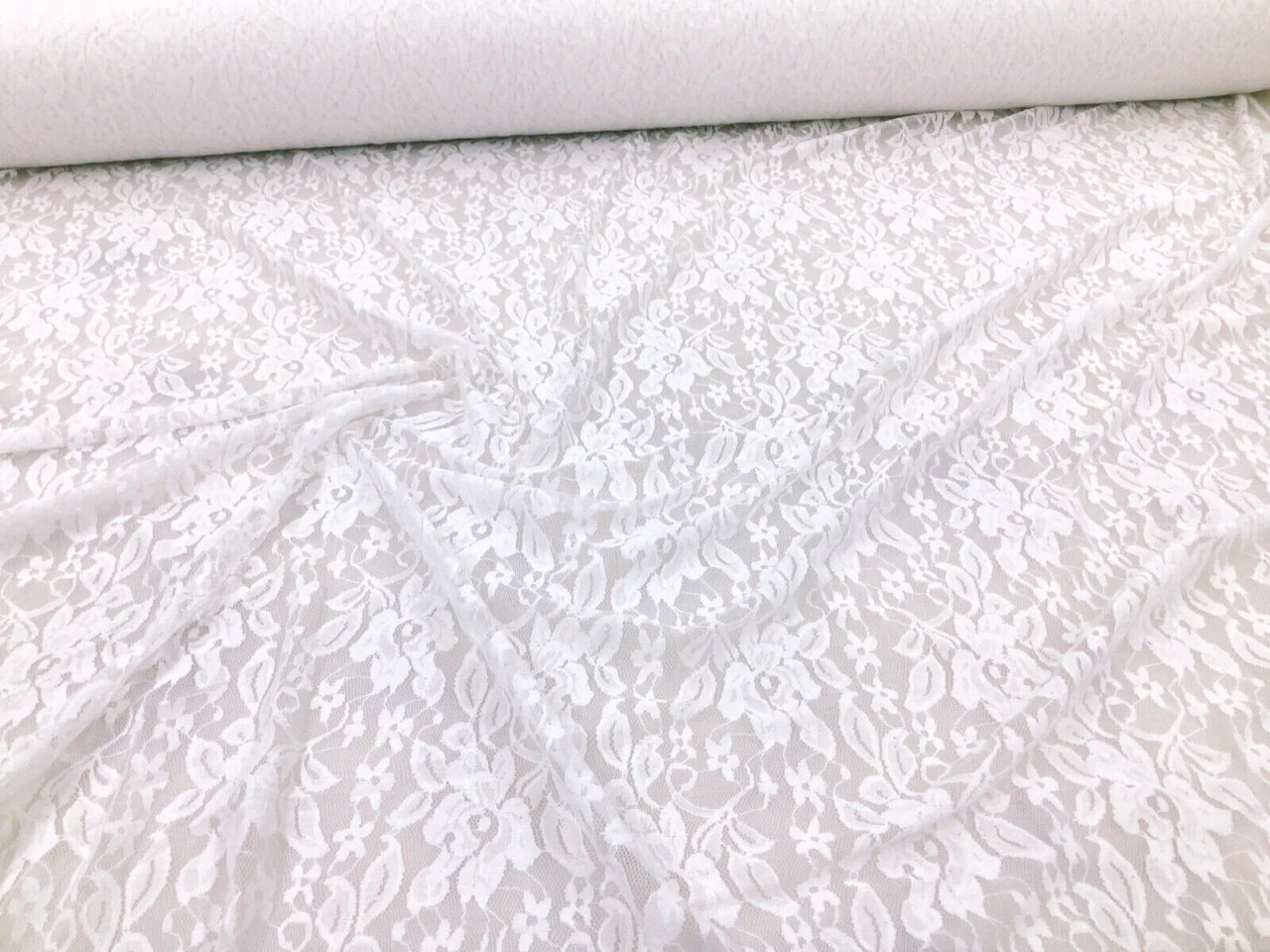 Stretch Lace Apparel Fabric Sheer Off White Floral PP51
