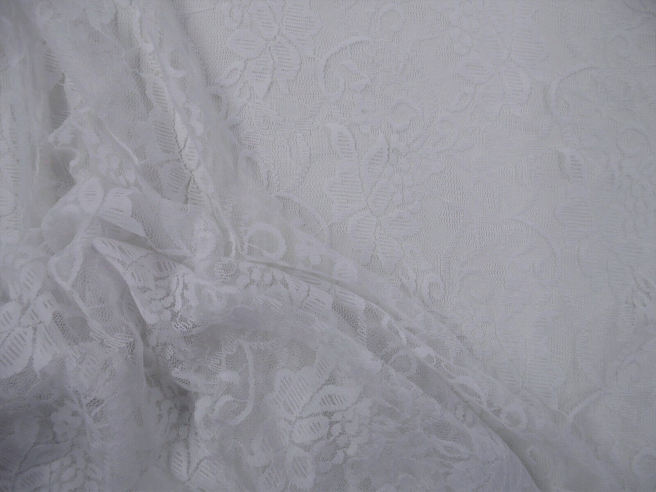 Stretch Lace Apparel Fabric Sheer White Floral PP46