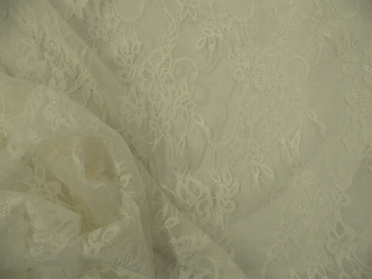 Stretch Lace Apparel Fabric Sheer Ivory Metallic Floral PP32