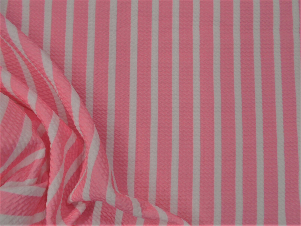 Bullet Printed Liverpool Textured Fabric 4 way Stretch Pink White Stripe W25